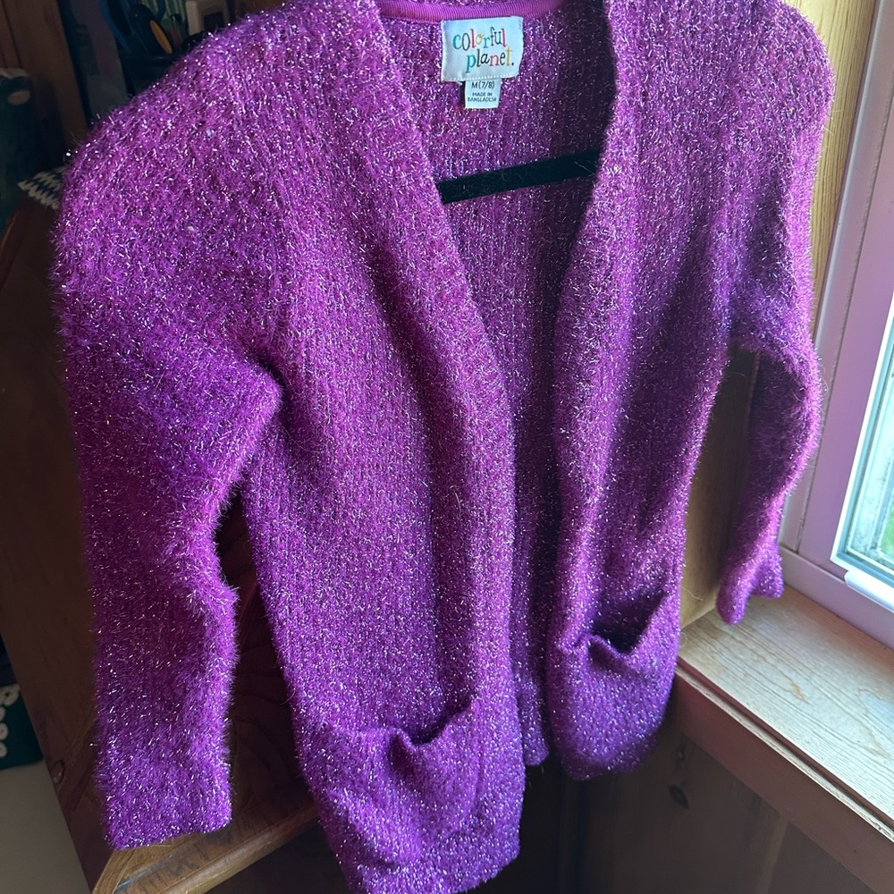 Colorful Planet Girls' Sparkle Knit Cardigan - Magenta